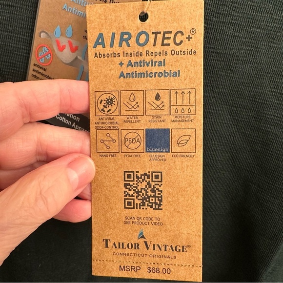 Men’s Tailor Vintage Navy Green AiroTec Henley Long Sleeve Shirt Sz S - Picture 7 of 8